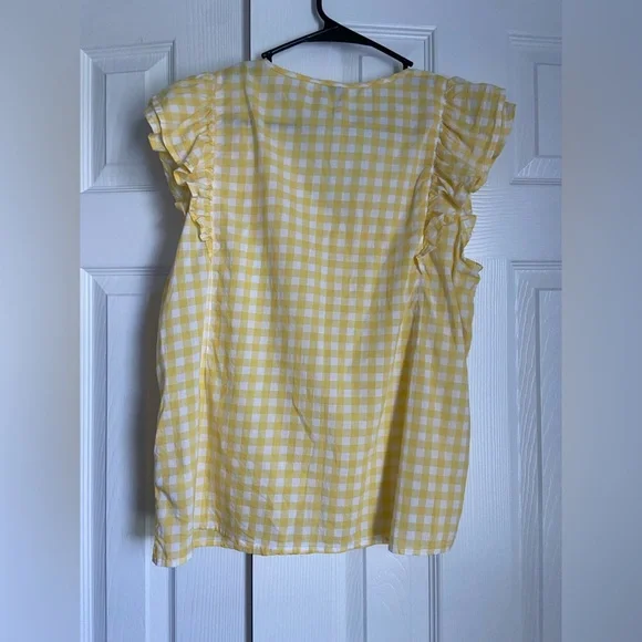 J. Crew Yellow and White Flutter Sleeve Blouse - Picture 2 of 3